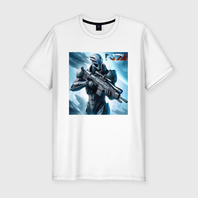 Мужская футболка хлопок Slim с принтом Mass Effect   N7 ai art , 92% хлопок, 8% лайкра | приталенный силуэт, круглый вырез ворота, длина до линии бедра, короткий рукав | 