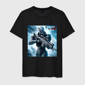 Мужская футболка хлопок с принтом Mass Effect   N7 ai art в Новосибирске, 100% хлопок | прямой крой, круглый вырез горловины, длина до линии бедер, слегка спущенное плечо. | 