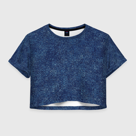 Женская футболка Crop-top 3D с принтом Текстура тёмно синий мелкие квадраты в Тюмени, 100% полиэстер | круглая горловина, длина футболки до линии талии, рукава с отворотами | 