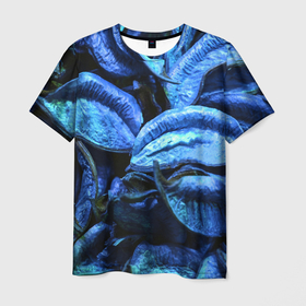 Мужская футболка 3D с принтом Старые сухие листья синие , 100% полиэфир | прямой крой, круглый вырез горловины, длина до линии бедер | 