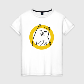 Женская футболка хлопок с принтом Кот мем черно белый в Тюмени, 100% хлопок | прямой крой, круглый вырез горловины, длина до линии бедер, слегка спущенное плечо | 