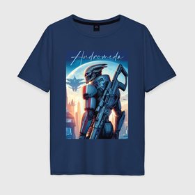 Мужская футболка хлопок Oversize с принтом Mass Effect   alien andromeda ai art , 100% хлопок | свободный крой, круглый ворот, “спинка” длиннее передней части | Тематика изображения на принте: 