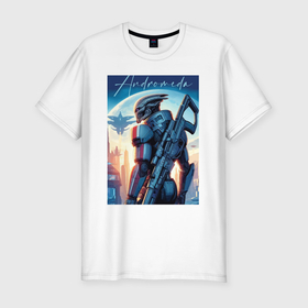 Мужская футболка хлопок Slim с принтом Mass Effect   alien andromeda ai art в Курске, 92% хлопок, 8% лайкра | приталенный силуэт, круглый вырез ворота, длина до линии бедра, короткий рукав | 