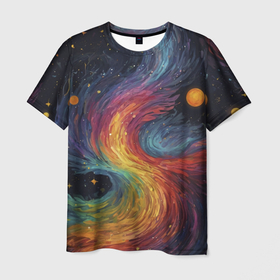 Мужская футболка 3D с принтом Звездный вихрь абстрактная живопись в Курске, 100% полиэфир | прямой крой, круглый вырез горловины, длина до линии бедер | 
