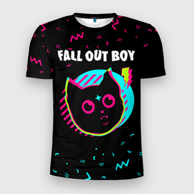 Мужская футболка 3D Slim с принтом Fall Out Boy   rock star cat в Санкт-Петербурге, 100% полиэстер с улучшенными характеристиками | приталенный силуэт, круглая горловина, широкие плечи, сужается к линии бедра | 