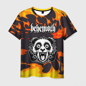 Мужская футболка 3D с принтом Behemoth рок панда и огонь в Курске, 100% полиэфир | прямой крой, круглый вырез горловины, длина до линии бедер | 