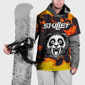 Накидка на куртку 3D с принтом Skillet рок панда и огонь в Санкт-Петербурге, 100% полиэстер |  | 