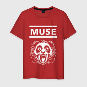 Мужская футболка хлопок с принтом Muse rock panda в Курске, 100% хлопок | прямой крой, круглый вырез горловины, длина до линии бедер, слегка спущенное плечо. | 