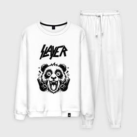 Мужской костюм хлопок с принтом Slayer   rock panda в Курске, 100% хлопок | на свитшоте круглая горловина, мягкая резинка по низу. Брюки заужены к низу, на них два вида карманов: два “обычных” по бокам и два объемных, с клапанами, расположенные ниже линии бедра. Брюки с мягкой трикотажной резинкой на поясе и по низу штанин. В поясе для дополнительного комфорта — широкие завязки | 