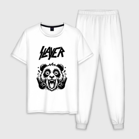 Мужская пижама хлопок с принтом Slayer   rock panda в Санкт-Петербурге, 100% хлопок | брюки и футболка прямого кроя, без карманов, на брюках мягкая резинка на поясе и по низу штанин
 | 