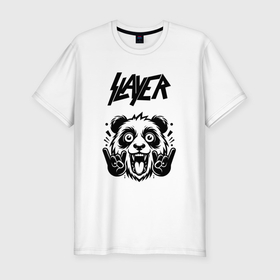 Мужская футболка хлопок Slim с принтом Slayer   rock panda в Курске, 92% хлопок, 8% лайкра | приталенный силуэт, круглый вырез ворота, длина до линии бедра, короткий рукав | 