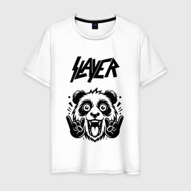 Мужская футболка хлопок с принтом Slayer   rock panda в Новосибирске, 100% хлопок | прямой крой, круглый вырез горловины, длина до линии бедер, слегка спущенное плечо. | 