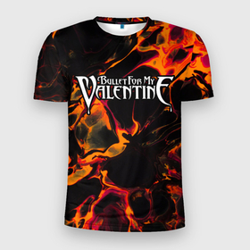 Мужская футболка 3D Slim с принтом Bullet For My Valentine red lava в Тюмени, 100% полиэстер с улучшенными характеристиками | приталенный силуэт, круглая горловина, широкие плечи, сужается к линии бедра | 