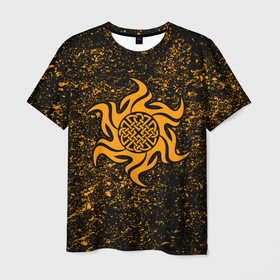 Мужская футболка 3D с принтом Оберег воина в символике солнца в Петрозаводске, 100% полиэфир | прямой крой, круглый вырез горловины, длина до линии бедер | 