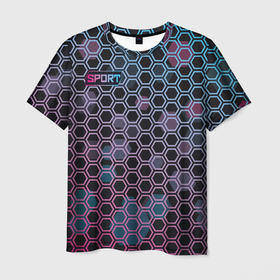 Мужская футболка 3D с принтом Sport шестигранники , 100% полиэфир | прямой крой, круглый вырез горловины, длина до линии бедер | 