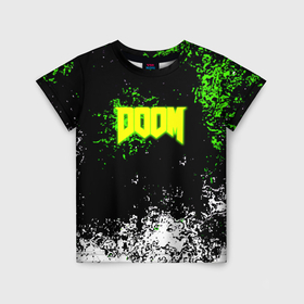 Детская футболка 3D с принтом Doom токсичное лого краски в Кировске, 100% гипоаллергенный полиэфир | прямой крой, круглый вырез горловины, длина до линии бедер, чуть спущенное плечо, ткань немного тянется | Тематика изображения на принте: 