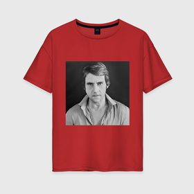 Женская футболка хлопок Oversize с принтом Портрет Владимир Высоцкий в Тюмени, 100% хлопок | свободный крой, круглый ворот, спущенный рукав, длина до линии бедер
 | 