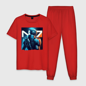 Мужская пижама хлопок с принтом Mass Effect   character ai art в Белгороде, 100% хлопок | брюки и футболка прямого кроя, без карманов, на брюках мягкая резинка на поясе и по низу штанин
 | 