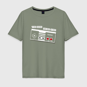 Мужская футболка хлопок Oversize с принтом Game never over   игровой контроллер: ретро , 100% хлопок | свободный крой, круглый ворот, “спинка” длиннее передней части | 