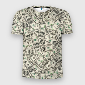 Мужская футболка 3D Slim с принтом Деньги   100 долларовые купюры в Тюмени, 100% полиэстер с улучшенными характеристиками | приталенный силуэт, круглая горловина, широкие плечи, сужается к линии бедра | 