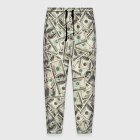 Мужские брюки 3D с принтом Деньги   100 долларовые купюры в Тюмени, 100% полиэстер | манжеты по низу, эластичный пояс регулируется шнурком, по бокам два кармана без застежек, внутренняя часть кармана из мелкой сетки | 