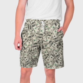 Мужские шорты 3D с принтом Деньги   100 долларовые купюры в Кировске,  полиэстер 100% | прямой крой, два кармана без застежек по бокам. Мягкая трикотажная резинка на поясе, внутри которой широкие завязки. Длина чуть выше колен | 