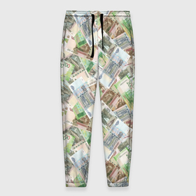 Мужские брюки 3D с принтом Российские денежные купюры в Кировске, 100% полиэстер | манжеты по низу, эластичный пояс регулируется шнурком, по бокам два кармана без застежек, внутренняя часть кармана из мелкой сетки | 