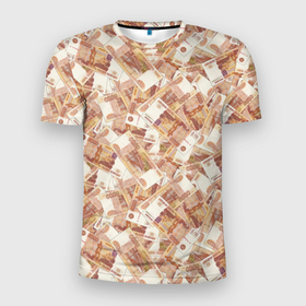Мужская футболка 3D Slim с принтом Деньги   купюры в 5 тысяч рублей в Новосибирске, 100% полиэстер с улучшенными характеристиками | приталенный силуэт, круглая горловина, широкие плечи, сужается к линии бедра | Тематика изображения на принте: 
