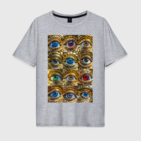 Мужская футболка хлопок Oversize с принтом Глаза разноцветные из золота в стиле стимпанк в Новосибирске, 100% хлопок | свободный крой, круглый ворот, “спинка” длиннее передней части | 