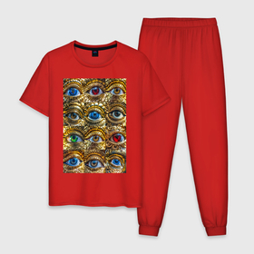 Мужская пижама хлопок с принтом Глаза разноцветные из золота в стиле стимпанк в Кировске, 100% хлопок | брюки и футболка прямого кроя, без карманов, на брюках мягкая резинка на поясе и по низу штанин
 | 