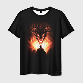Мужская футболка 3D с принтом Котик воин против дракона в Петрозаводске, 100% полиэфир | прямой крой, круглый вырез горловины, длина до линии бедер | 