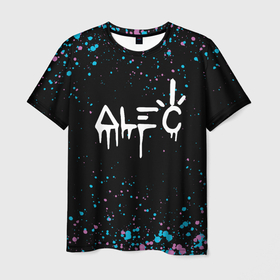 Мужская футболка 3D с принтом Alec monopoly graffiti брызги , 100% полиэфир | прямой крой, круглый вырез горловины, длина до линии бедер | 