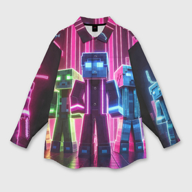 Мужская рубашка oversize 3D с принтом Minecraft characters   neon glow в Кировске,  |  | Тематика изображения на принте: 