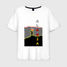 Мужская футболка хлопок Oversize с принтом Алания человек с флагом в Курске, 100% хлопок | свободный крой, круглый ворот, “спинка” длиннее передней части | Тематика изображения на принте: 