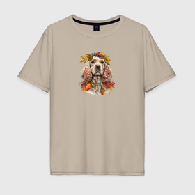 Мужская футболка хлопок Oversize с принтом Американский кокер спаниель осенний арт в Екатеринбурге, 100% хлопок | свободный крой, круглый ворот, “спинка” длиннее передней части | Тематика изображения на принте: 