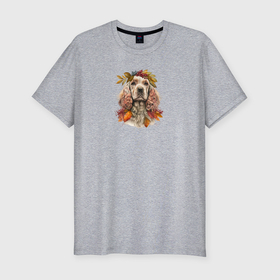Мужская футболка хлопок Slim с принтом Американский кокер спаниель осенний арт в Тюмени, 92% хлопок, 8% лайкра | приталенный силуэт, круглый вырез ворота, длина до линии бедра, короткий рукав | 