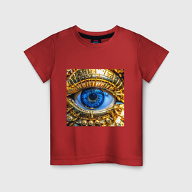 Детская футболка хлопок с принтом Глаз металлический голубой в стиле стимпанк в Санкт-Петербурге, 100% хлопок | круглый вырез горловины, полуприлегающий силуэт, длина до линии бедер | Тематика изображения на принте: 