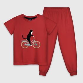 Детская пижама хлопок с принтом Кот на велосипеде в Тюмени, 100% хлопок |  брюки и футболка прямого кроя, без карманов, на брюках мягкая резинка на поясе и по низу штанин
 | 