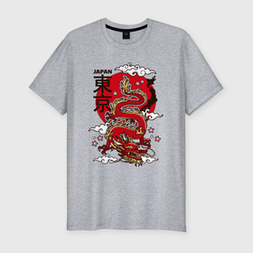 Мужская футболка хлопок Slim с принтом Япония   дракон в Екатеринбурге, 92% хлопок, 8% лайкра | приталенный силуэт, круглый вырез ворота, длина до линии бедра, короткий рукав | 