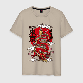 Мужская футболка хлопок с принтом Япония   дракон в Екатеринбурге, 100% хлопок | прямой крой, круглый вырез горловины, длина до линии бедер, слегка спущенное плечо. | 