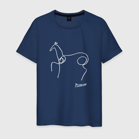 Мужская футболка хлопок с принтом Пикассо Конь   животные одной линией в Белгороде, 100% хлопок | прямой крой, круглый вырез горловины, длина до линии бедер, слегка спущенное плечо. | Тематика изображения на принте: 