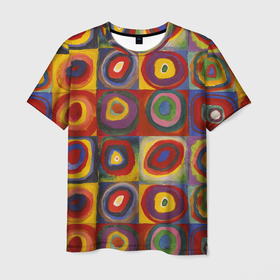 Мужская футболка 3D с принтом Кандинский Квадраты с концентрическими кругами в Петрозаводске, 100% полиэфир | прямой крой, круглый вырез горловины, длина до линии бедер | Тематика изображения на принте: 