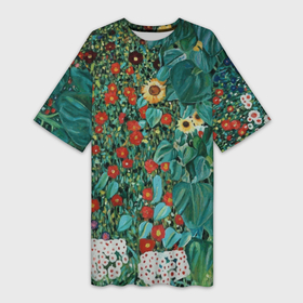 Платье-футболка 3D с принтом Густав Климт Крестьянский сад с подсолнухами в Санкт-Петербурге,  |  | 
