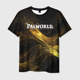 Мужская футболка 3D с принтом Palworld логотип золотая пыльца в Санкт-Петербурге, 100% полиэфир | прямой крой, круглый вырез горловины, длина до линии бедер | 