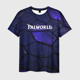 Мужская футболка 3D с принтом Palworld логотип темные синие разломы плит в Петрозаводске, 100% полиэфир | прямой крой, круглый вырез горловины, длина до линии бедер | Тематика изображения на принте: 