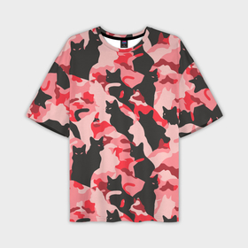 Мужская футболка oversize 3D с принтом Розовый камуфляж из котов ,  |  | камуфляж | камуфляж коты | камуфляж паттерн | камуфляжные котики | коты | коты паттерн | паттерн коты | розовые коты