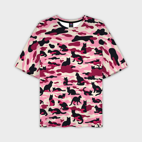 Мужская футболка oversize 3D с принтом Камуфляжные розовые котики в Санкт-Петербурге,  |  | 