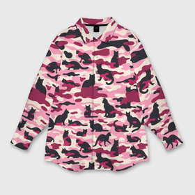 Мужская рубашка oversize 3D с принтом Камуфляжные розовые котики в Курске,  |  | 