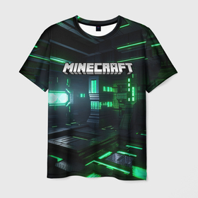 Мужская футболка 3D с принтом Minecraft logo зеленый мир в Курске, 100% полиэфир | прямой крой, круглый вырез горловины, длина до линии бедер | 