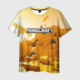 Мужская футболка 3D с принтом Minecraft logo яркий желтый мир в Курске, 100% полиэфир | прямой крой, круглый вырез горловины, длина до линии бедер | 